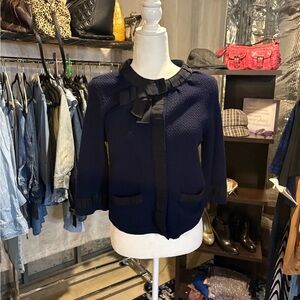 Ann Taylor Navy Blue Cardigan with Black Trim